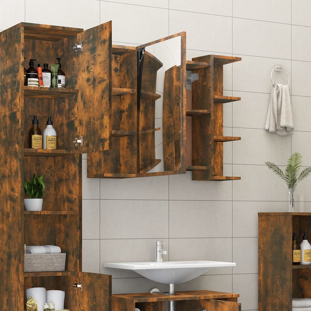 Mobile Bagno Specchio Rovere Fumo 80x20,5x64 Legno Multistrato | homemem39