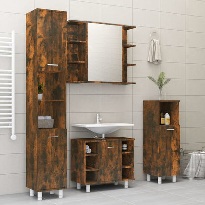 Mobile Bagno Specchio Rovere Fumo 80x20,5x64 Legno Multistrato | homemem39