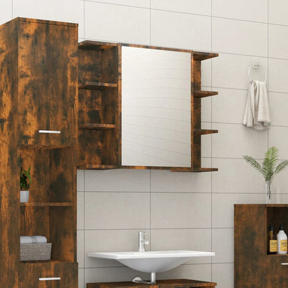 Mobile Bagno Specchio Rovere Fumo 80x20,5x64 Legno Multistrato | homemem39