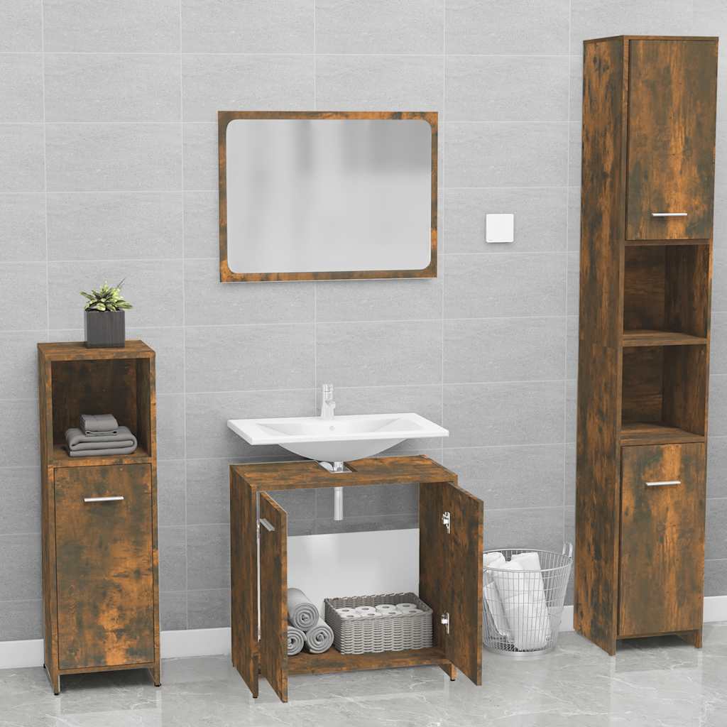 Set di Mobili da Bagno Rovere Fumo in Legno Multistrato | homemem39