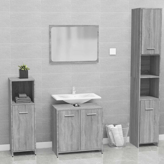 Set di Mobili da Bagno Grigio Sonoma in Legno Multistrato | homemem39