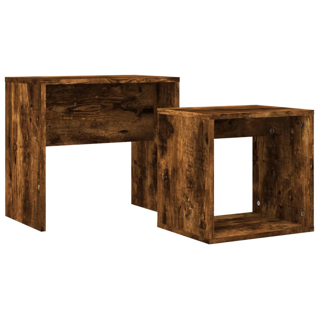 Tavolini Impilabili 2 pz Rovere Fumo in Legno Multistrato | homemem39