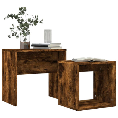 Tavolini Impilabili 2 pz Rovere Fumo in Legno Multistrato | homemem39