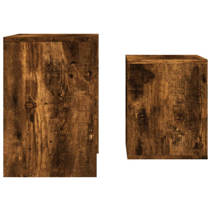 Tavolini Impilabili 2 pz Rovere Fumo in Legno Multistrato | homemem39