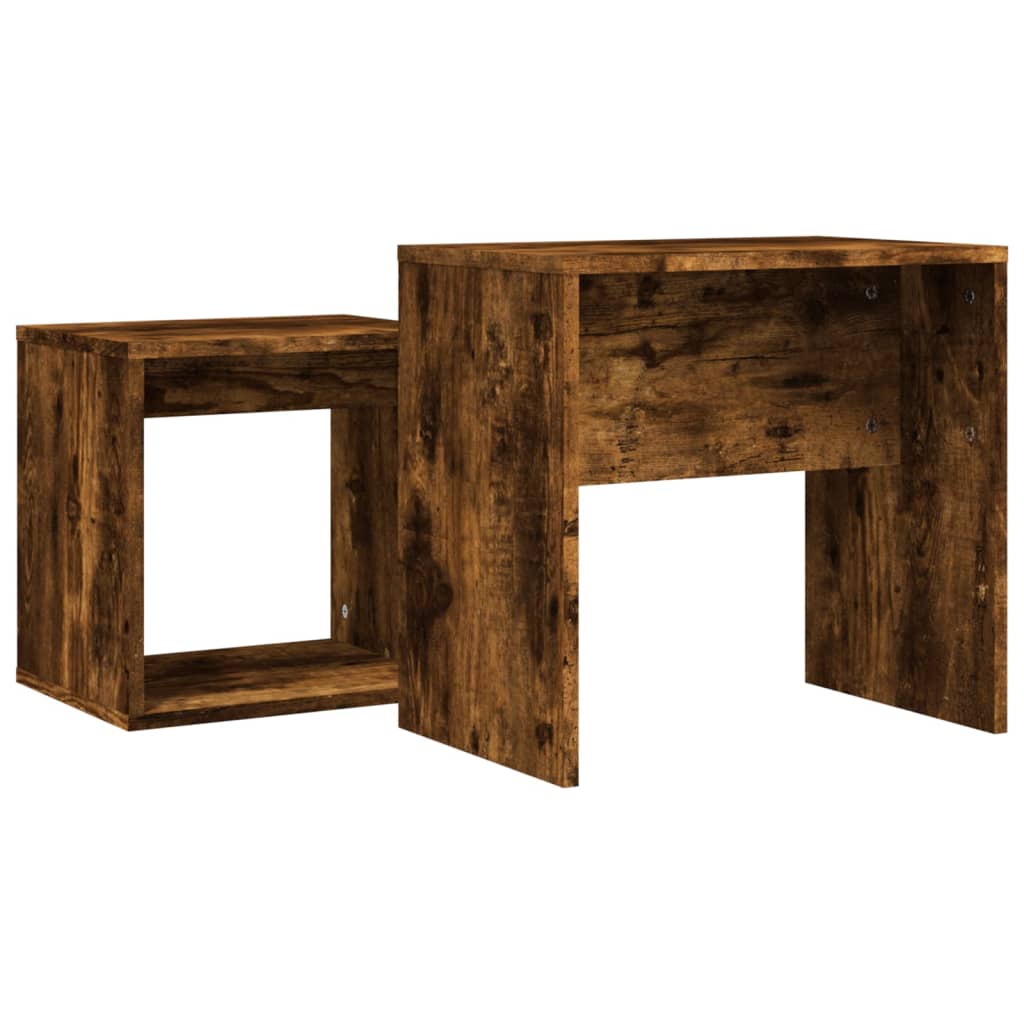 Tavolini Impilabili 2 pz Rovere Fumo in Legno Multistrato | homemem39