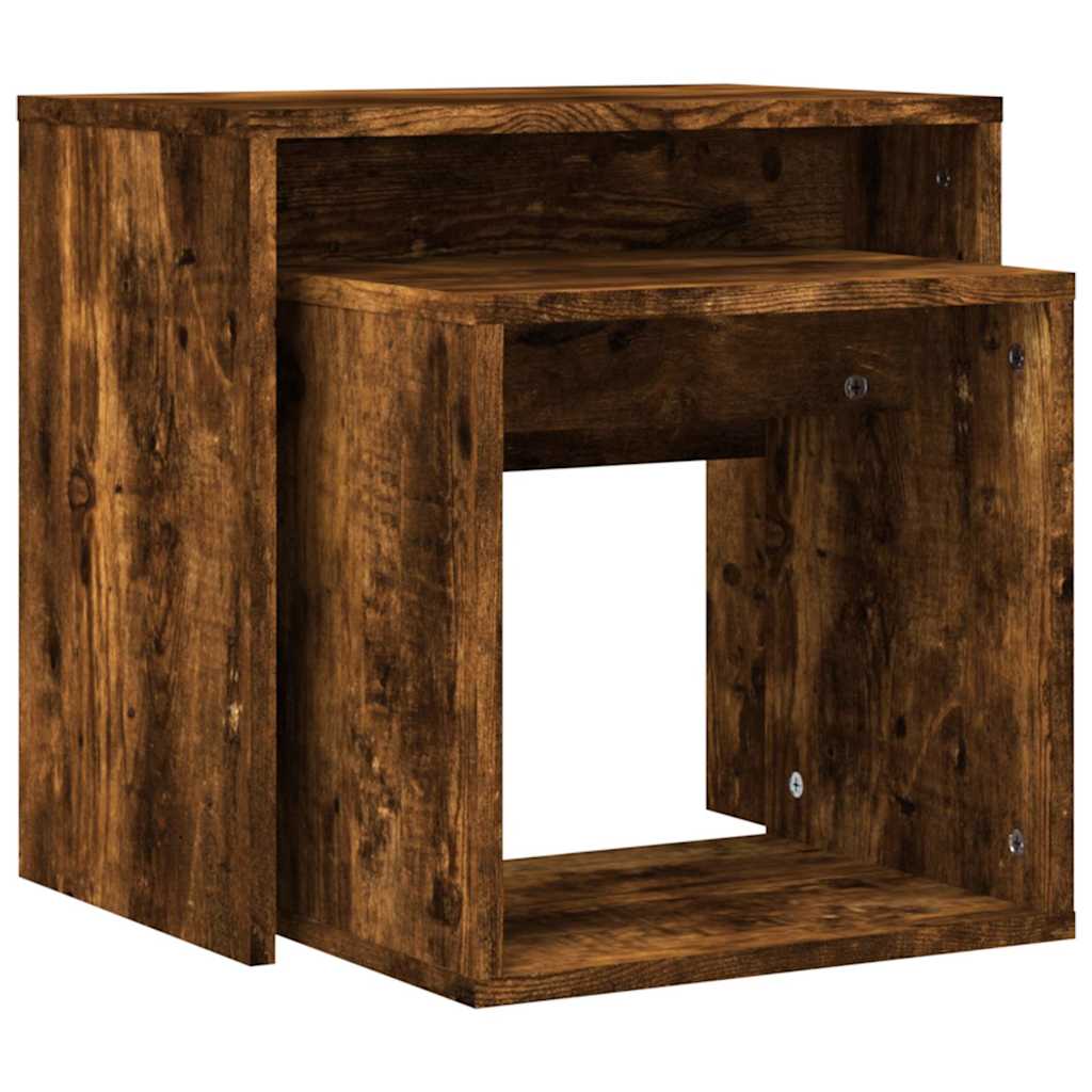 Tavolini Impilabili 2 pz Rovere Fumo in Legno Multistrato