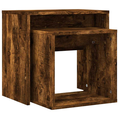 Tavolini Impilabili 2 pz Rovere Fumo in Legno Multistrato