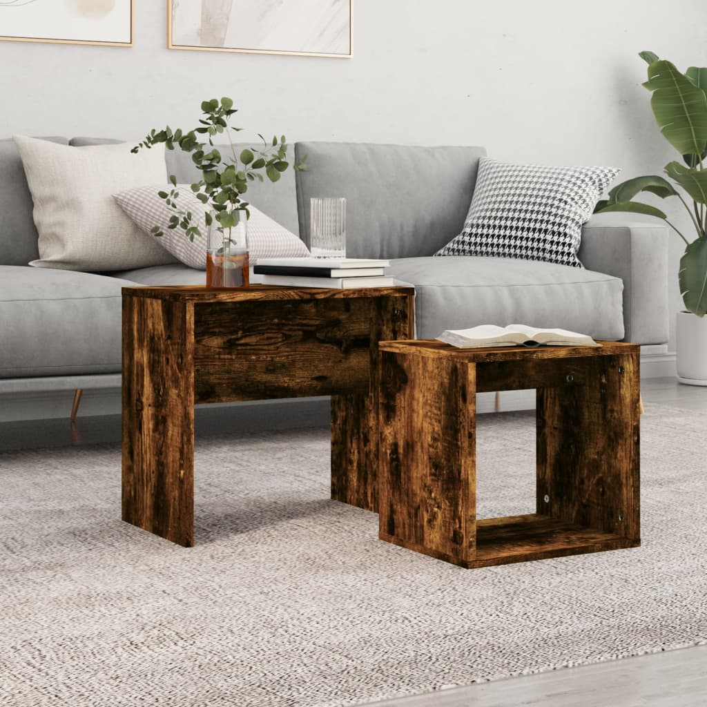 Tavolini Impilabili 2 pz Rovere Fumo in Legno Multistrato | homemem39