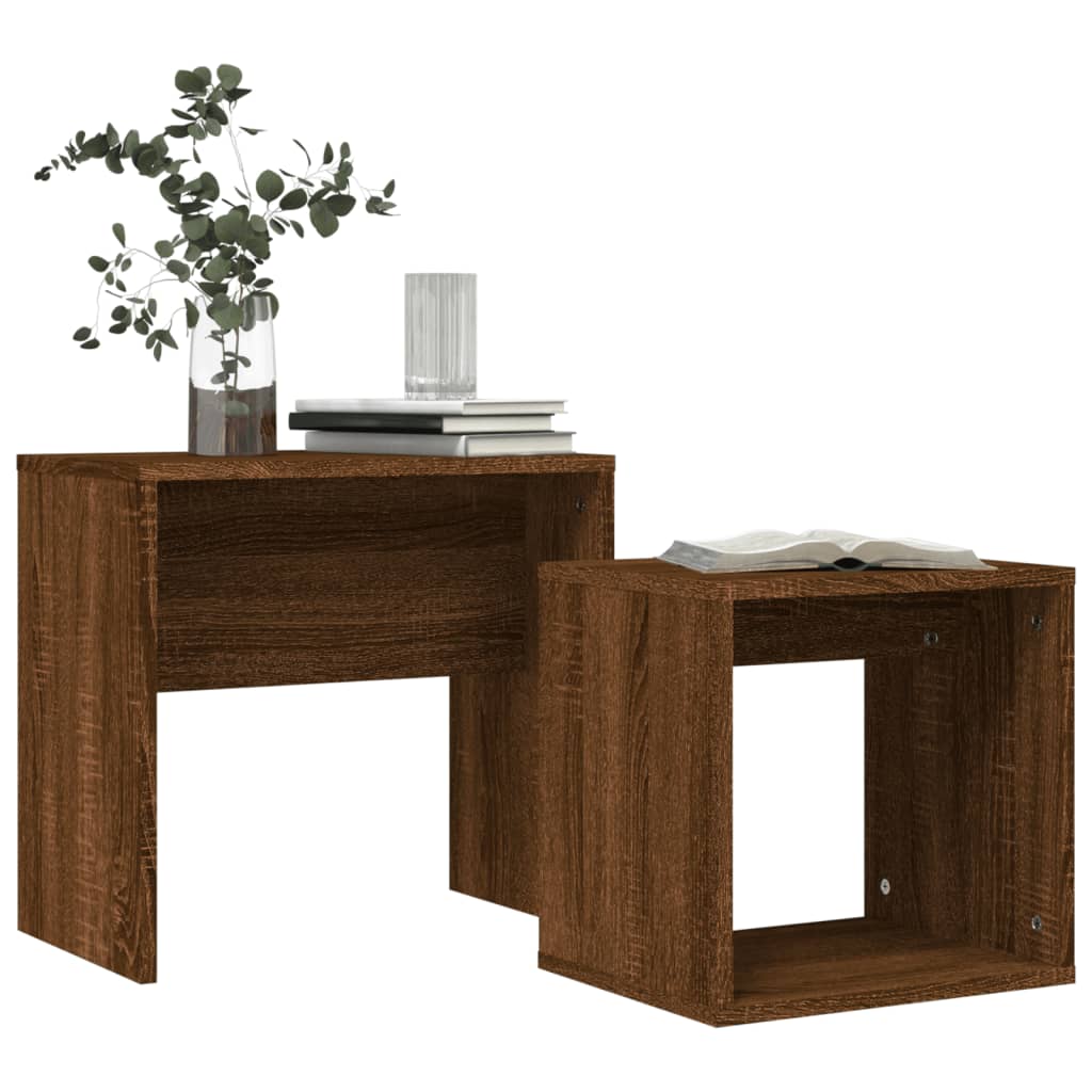 Tavolini Impilabili 2 pz Rovere Marrone in Legno Multistrato | homemem39