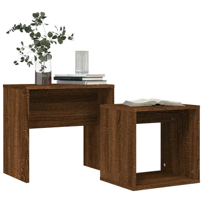 Tavolini Impilabili 2 pz Rovere Marrone in Legno Multistrato