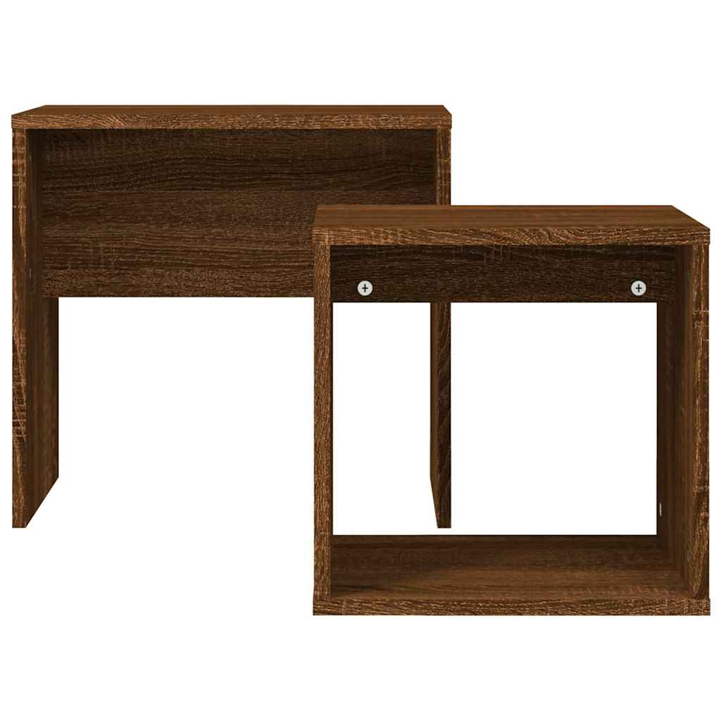 Tavolini Impilabili 2 pz Rovere Marrone in Legno Multistrato