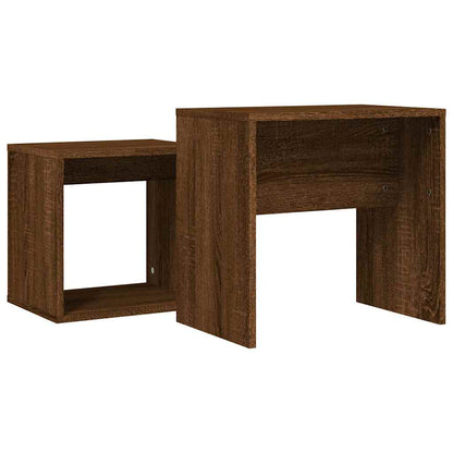Tavolini Impilabili 2 pz Rovere Marrone in Legno Multistrato