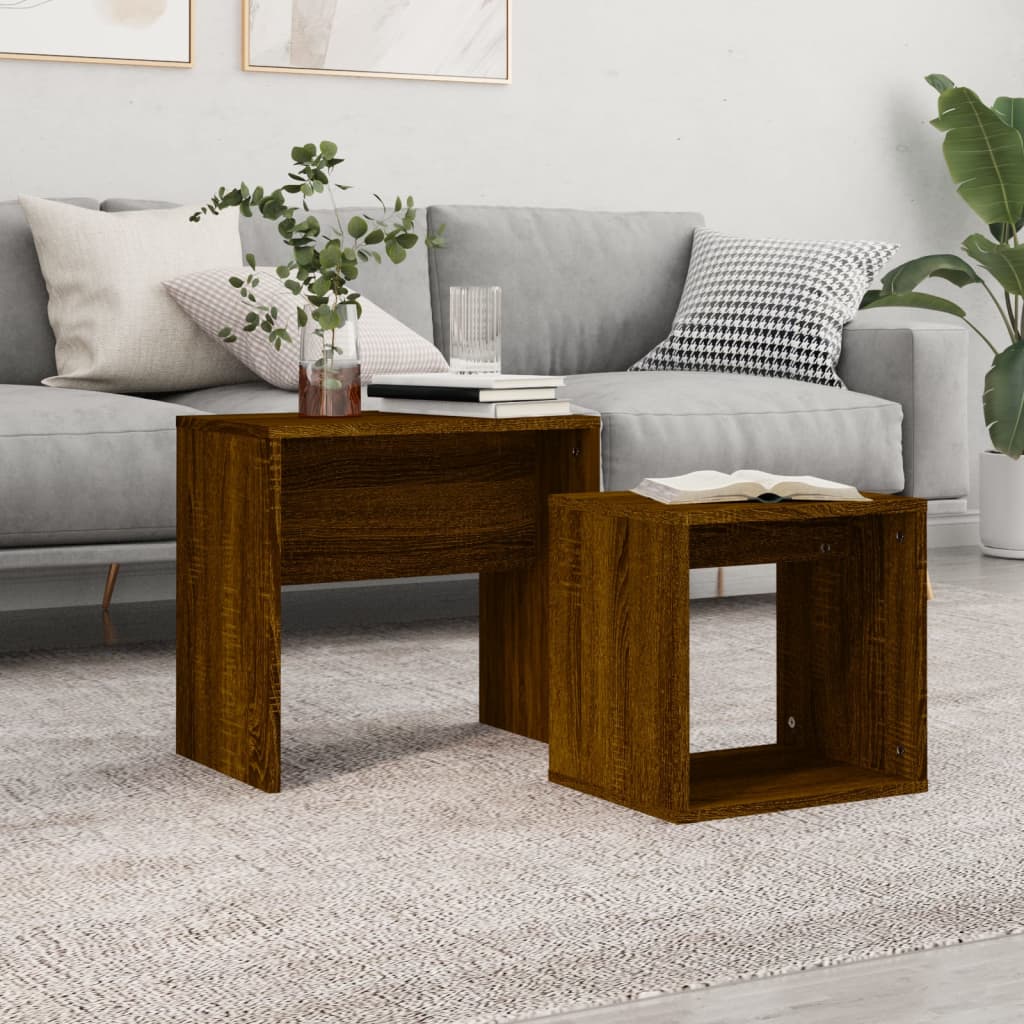 Tavolini Impilabili 2 pz Rovere Marrone in Legno Multistrato | homemem39