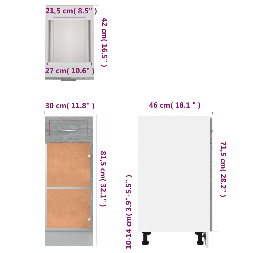 Mobile con Cassetto “Lyon” Grigio Sonoma 30x46x81,5 | homemem39