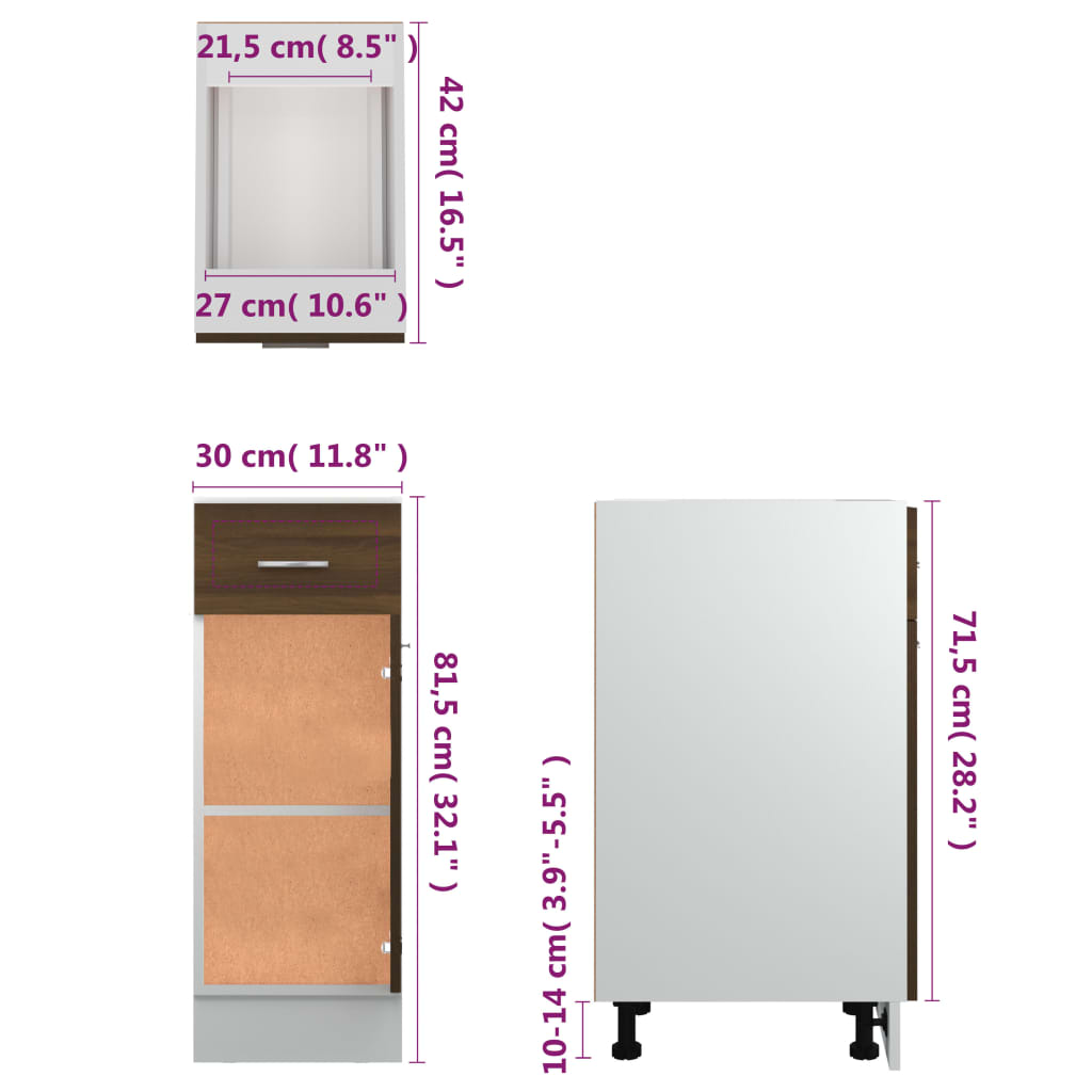 Mobile con Cassetto “Lyon” Rovere Marrone 30x46x81,5