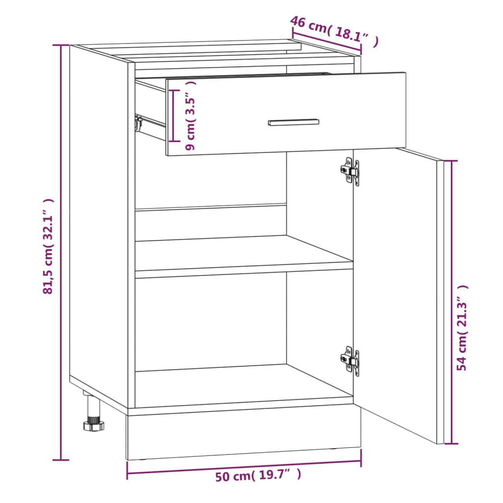 Mobile con Cassetto “Lyon” Rovere Fumo 50x46x81,5 cm | homemem39