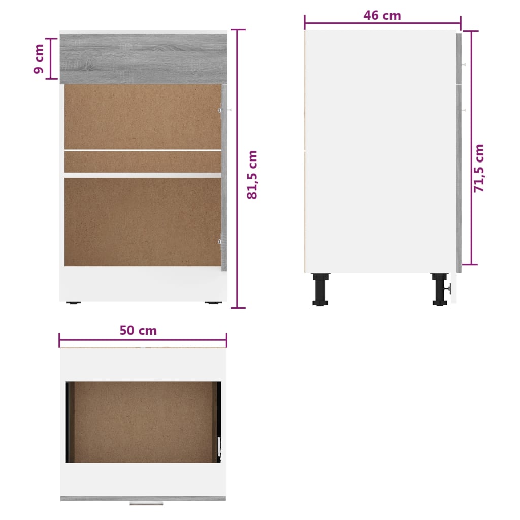 Mobile con Cassetto “Lyon” Grigio Sonoma 50x46x81,5