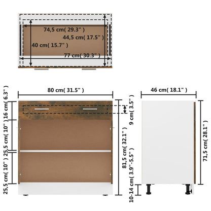 Schrank mit Schublade, geräucherte Eiche, 80 x 46 x 81,5 cm, Sperrholz