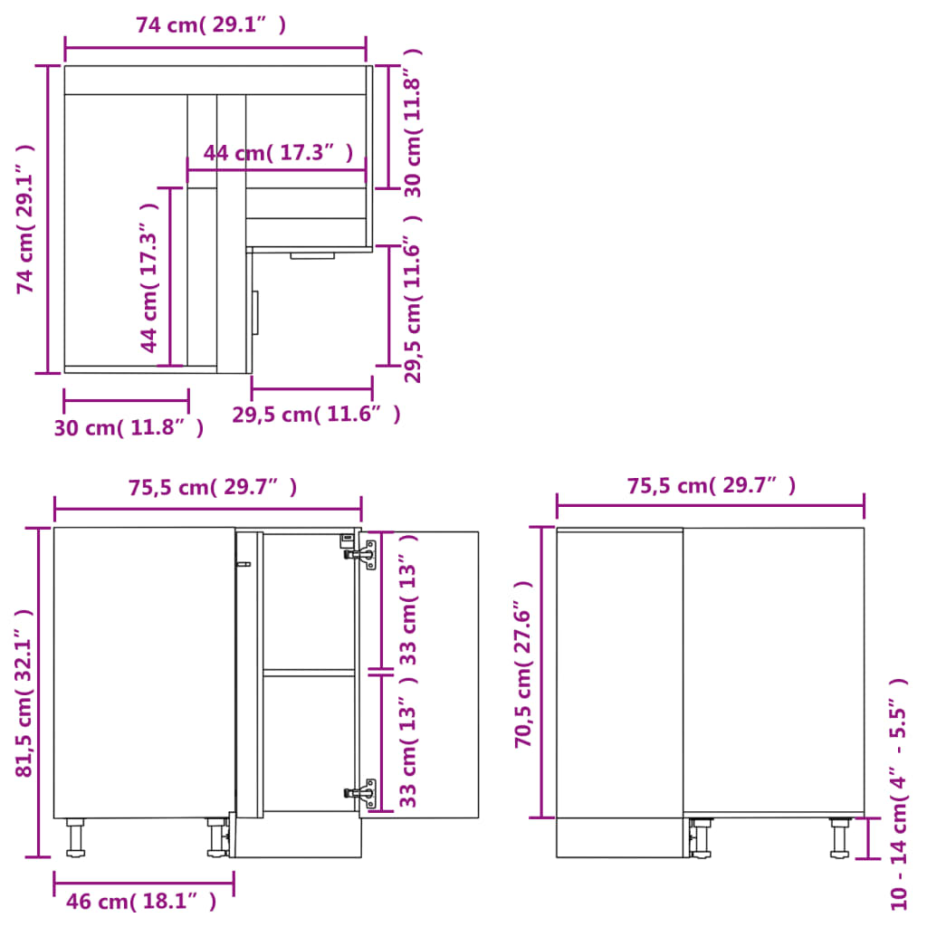 Armadietto Cucina “Lyon” Grigio Sonoma 75,5x75,5x81,5 cm
