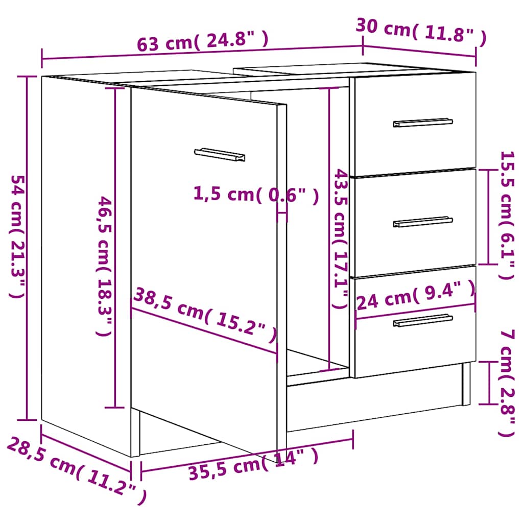 Mobile Lavabo Rovere Fumo 63x30x54 cm in Legno Multistrato