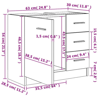 Mobile Lavabo Rovere Fumo 63x30x54 cm in Legno Multistrato