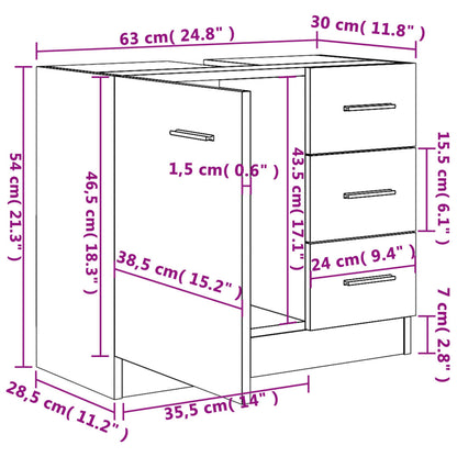 Mobile Lavabo Grigio Sonoma 63x30x54 cm in Legno Multistrato | homemem39