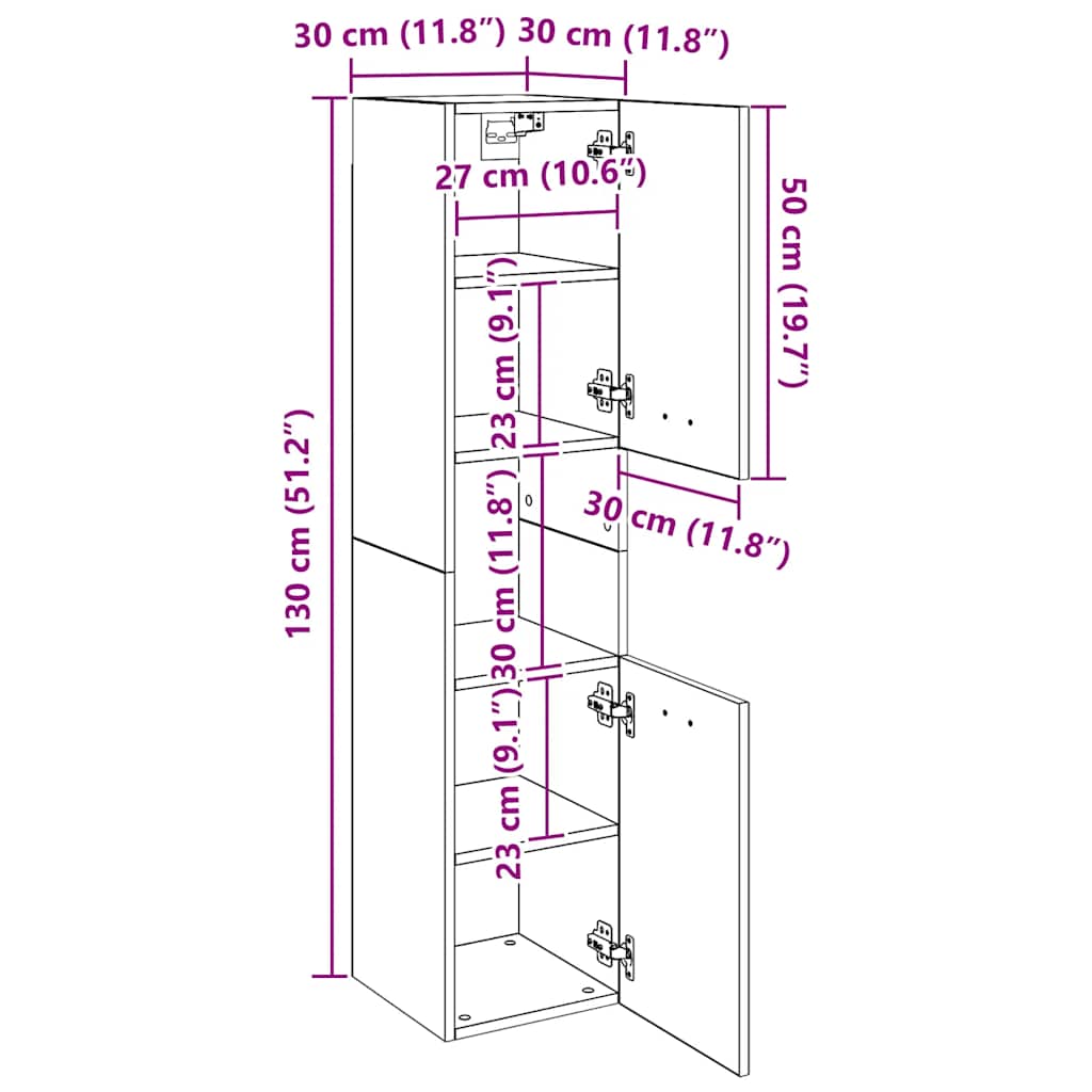 Armadietto Bagno Rovere Fumo 30x30x130 cm in Legno Multistrato - homemem39