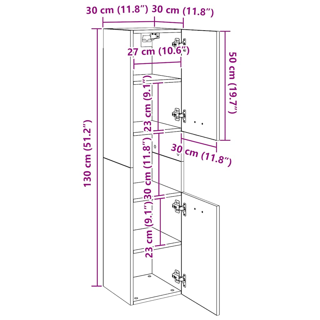 Mobile da Bagno Rovere Marrone 30x30x130cm in Legno Multistrato - homemem39