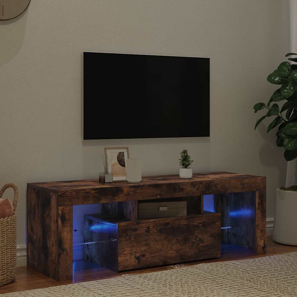 Mobile Porta TV con Luci LED Rovere Fumo 120x35x40 cm