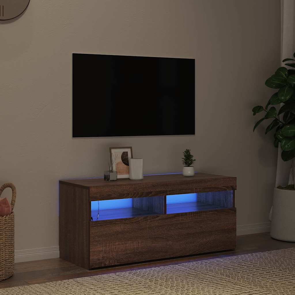 Mobile Porta TV con Luci LED Rovere Marrone 90x35x40 cm - homemem39