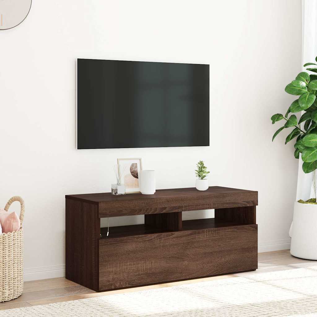 Mobile Porta TV con Luci LED Rovere Marrone 90x35x40 cm - homemem39