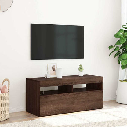 Mobile Porta TV con Luci LED Rovere Marrone 90x35x40 cm - homemem39