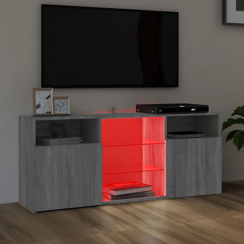 TV Cabinet with Sonoma Gray LED Lights 120x30x50 cm