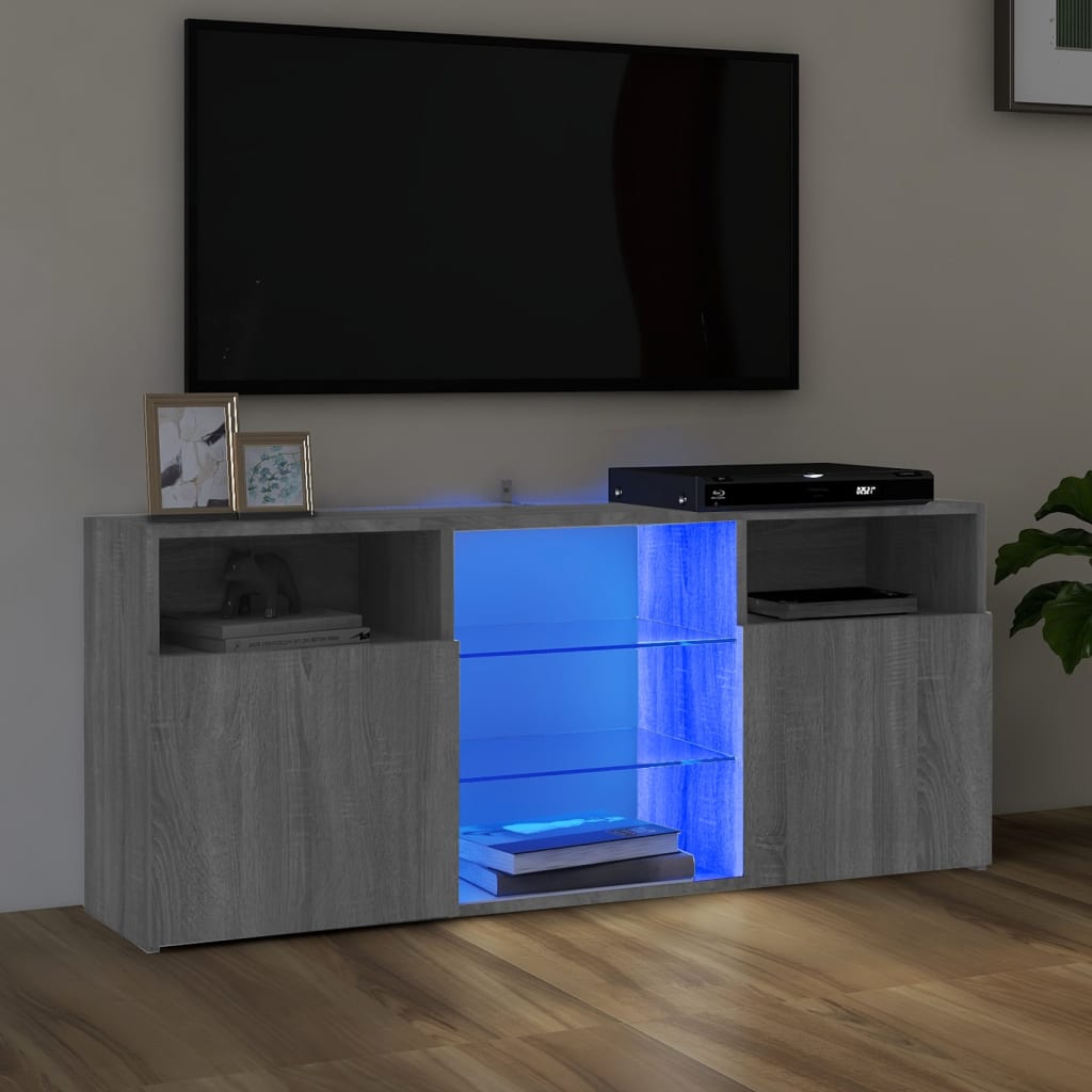 TV Cabinet with Sonoma Gray LED Lights 120x30x50 cm