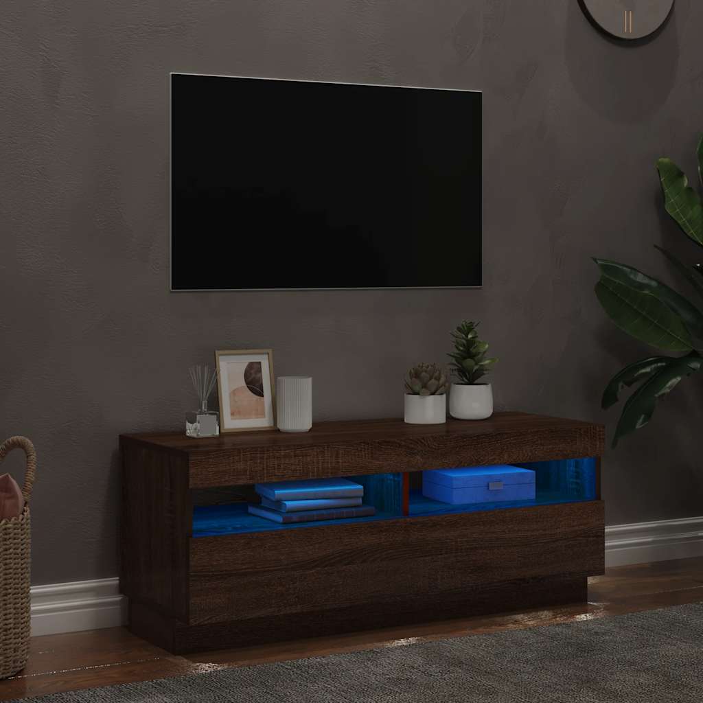 Mobile Porta TV con Luci LED Rovere Marrone 100x35x40 cm - homemem39