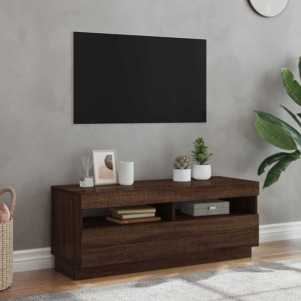 Mobile Porta TV con Luci LED Rovere Marrone 100x35x40 cm - homemem39