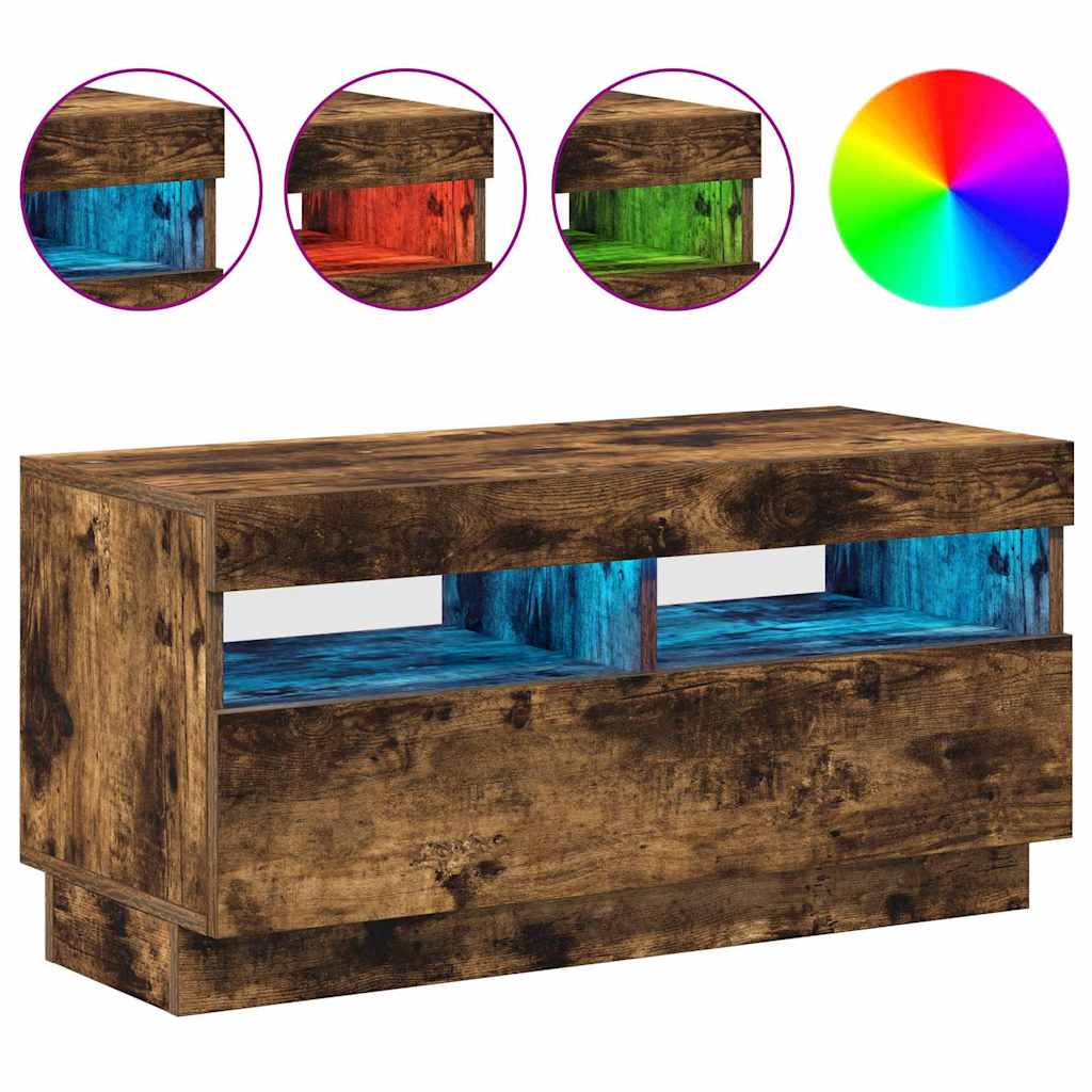 Mobile Porta TV con Luci LED Rovere Fumo 80x35x40 cm - homemem39