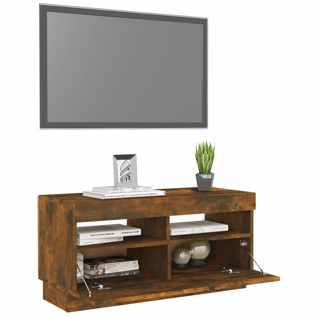 Mobile Porta TV con Luci LED Rovere Fumo 80x35x40 cm - homemem39