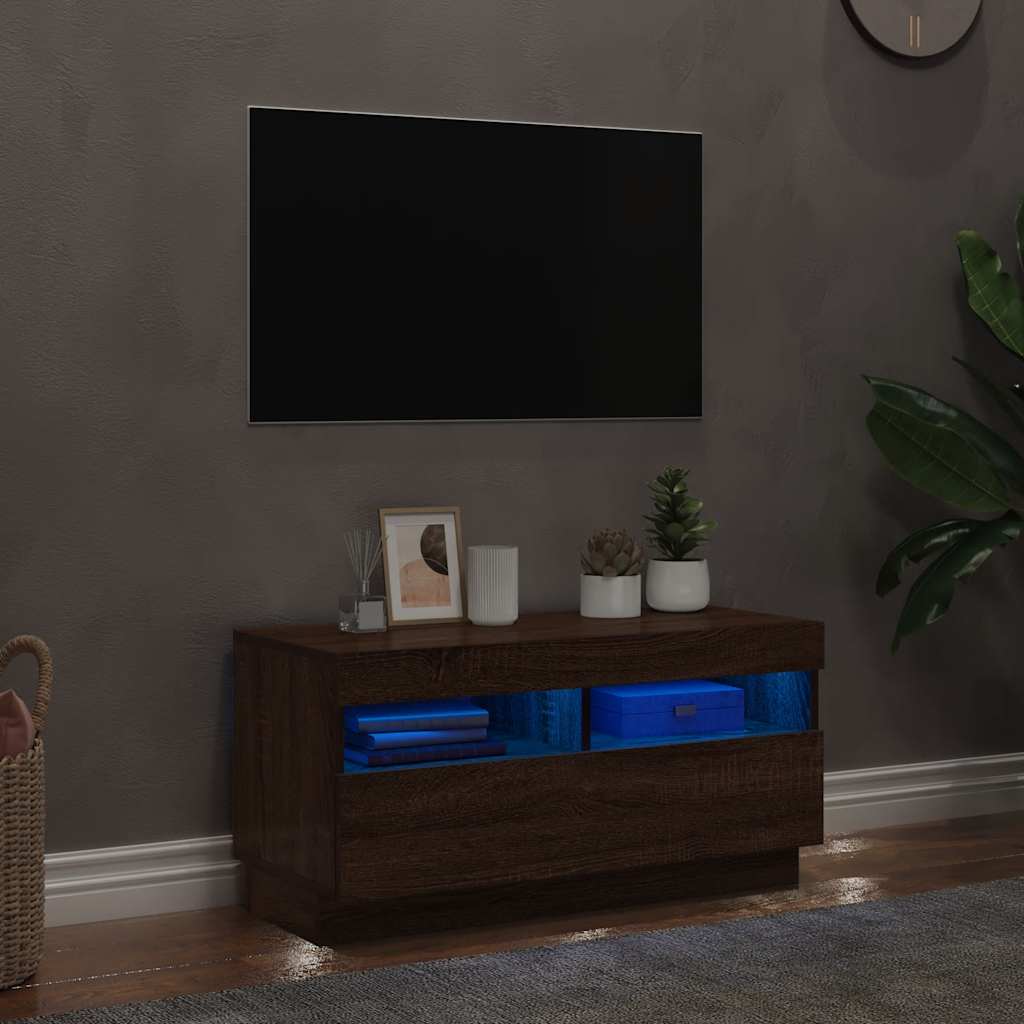 Mobile Porta TV con Luci LED Rovere Marrone 80x35x40 cm - homemem39