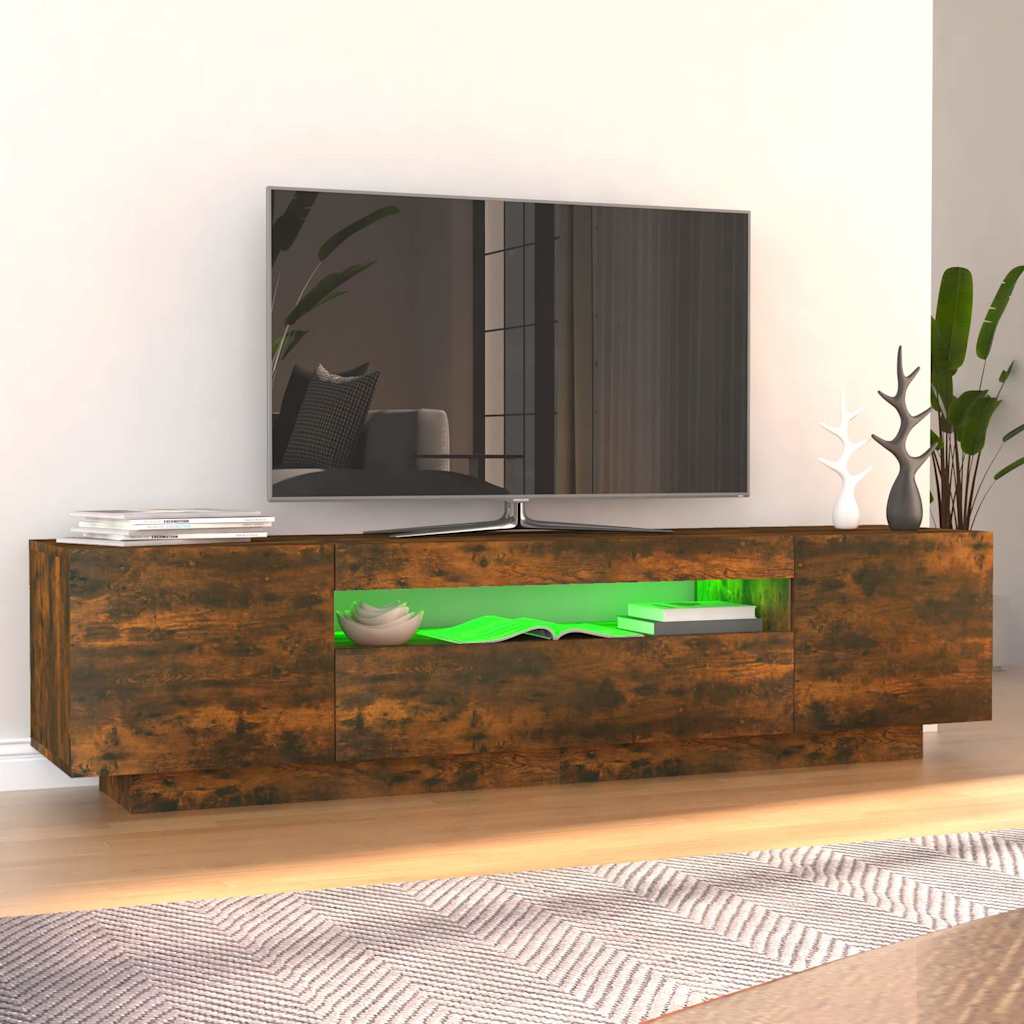 Mobile Porta TV con Luci LED Rovere Fumo 160x35x40 cm - homemem39