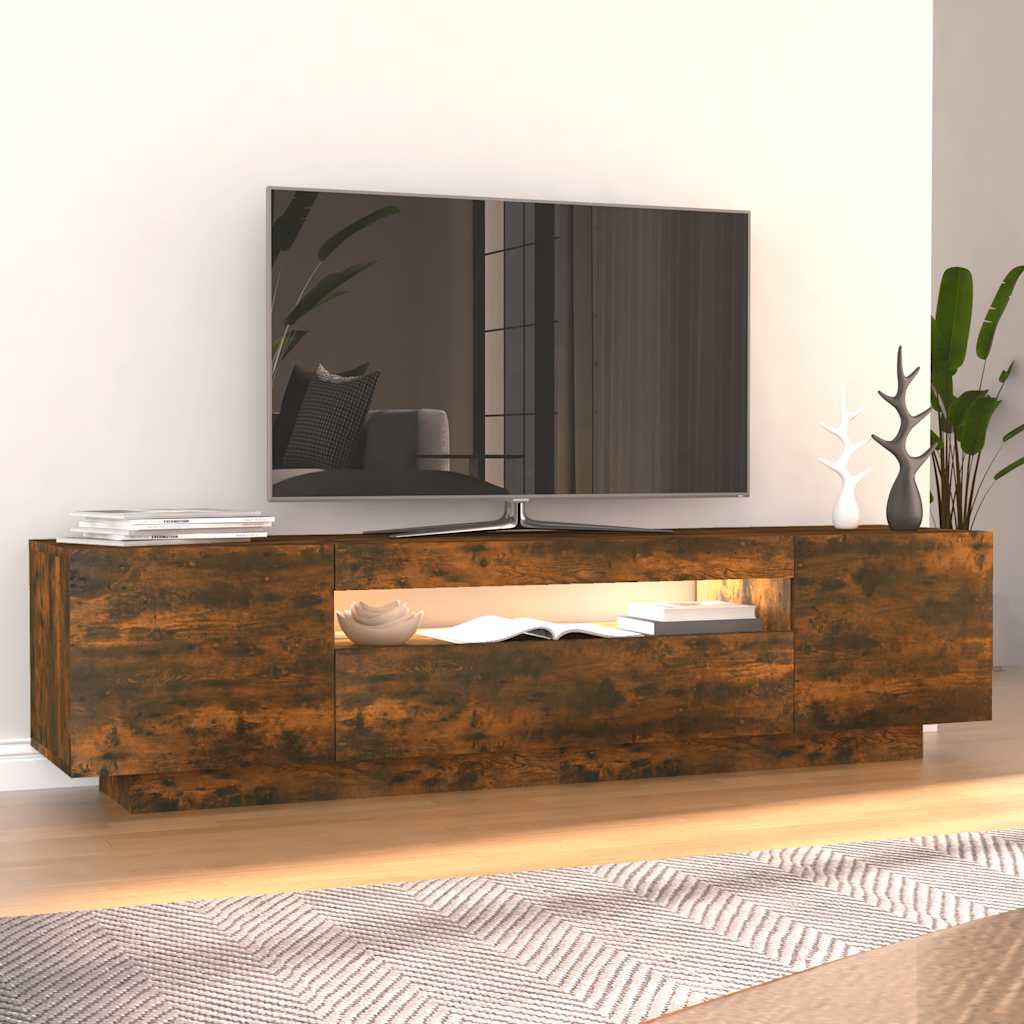 Mobile Porta TV con Luci LED Rovere Fumo 160x35x40 cm - homemem39