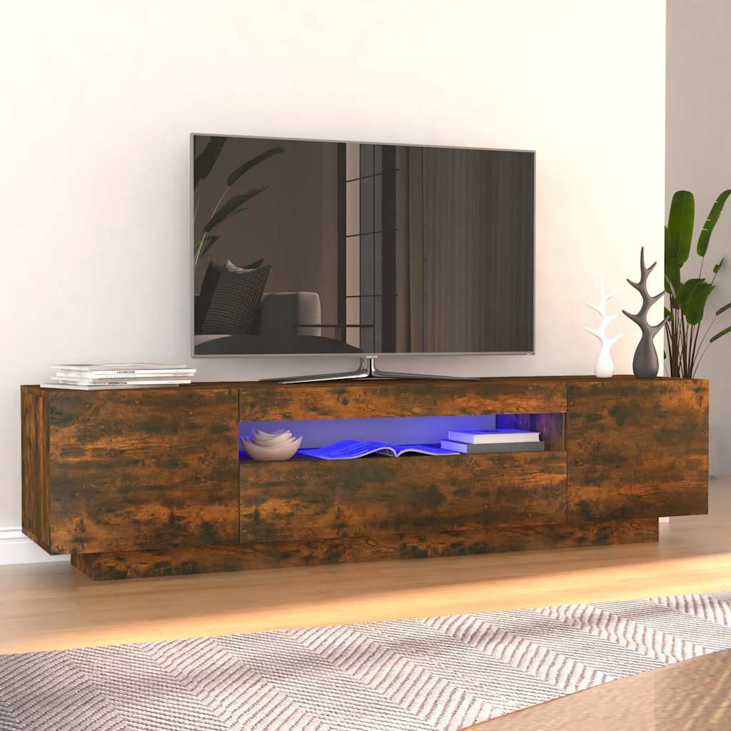 Mobile Porta TV con Luci LED Rovere Fumo 160x35x40 cm - homemem39