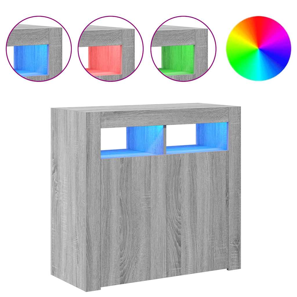 Credenza con Luci LED Grigio Sonoma 80x35x75 cm - homemem39