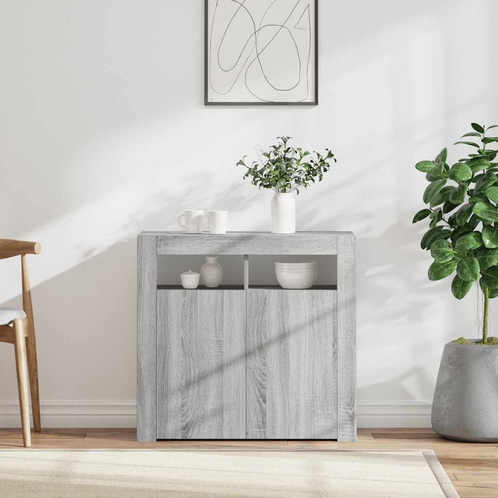 Credenza con Luci LED Grigio Sonoma 80x35x75 cm - homemem39