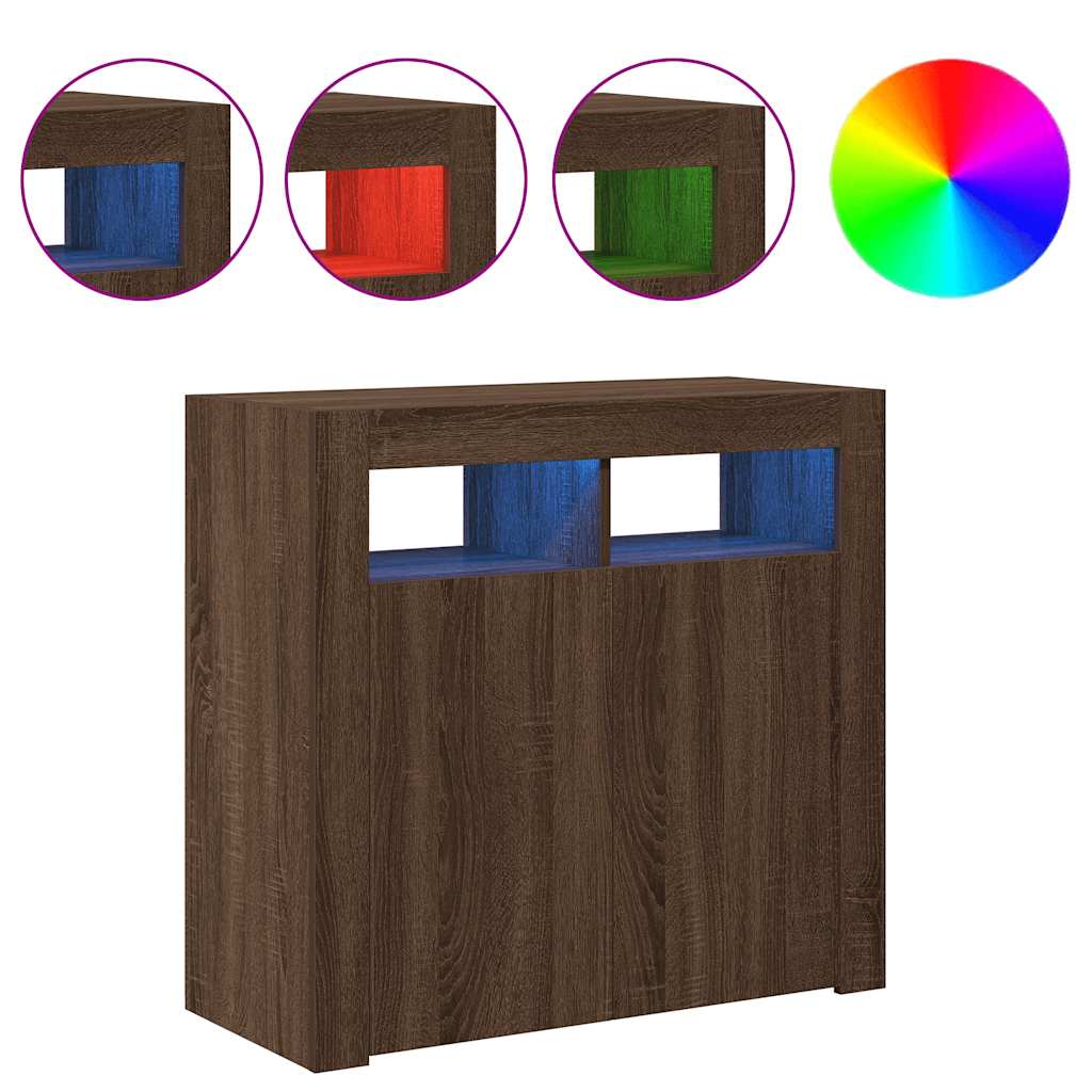 Credenza con Luci LED Rovere Marrone 80x35x75 cm - homemem39