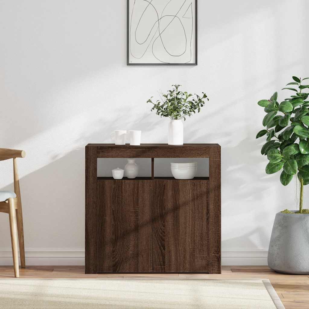 Credenza con Luci LED Rovere Marrone 80x35x75 cm - homemem39