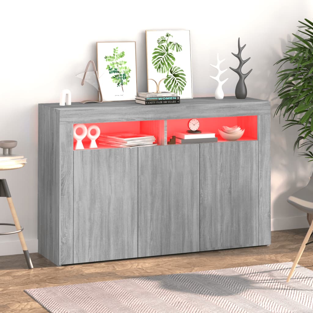 Credenza con Luci LED Grigio Sonoma 115,5x30x75 cm - homemem39