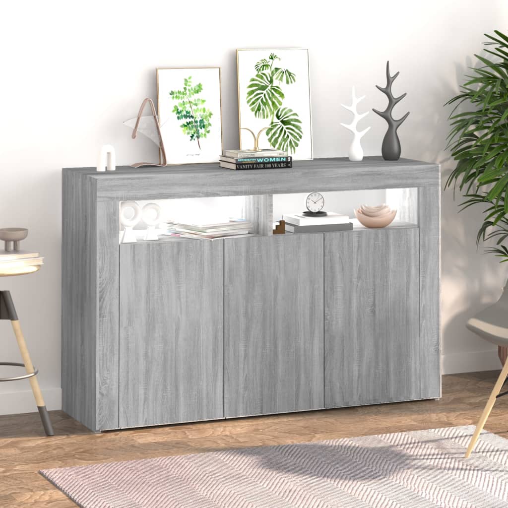 Credenza con Luci LED Grigio Sonoma 115,5x30x75 cm - homemem39