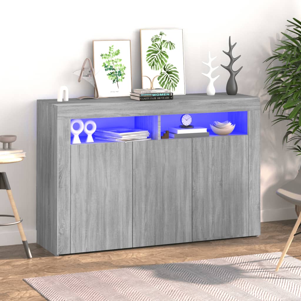 Credenza con Luci LED Grigio Sonoma 115,5x30x75 cm - homemem39