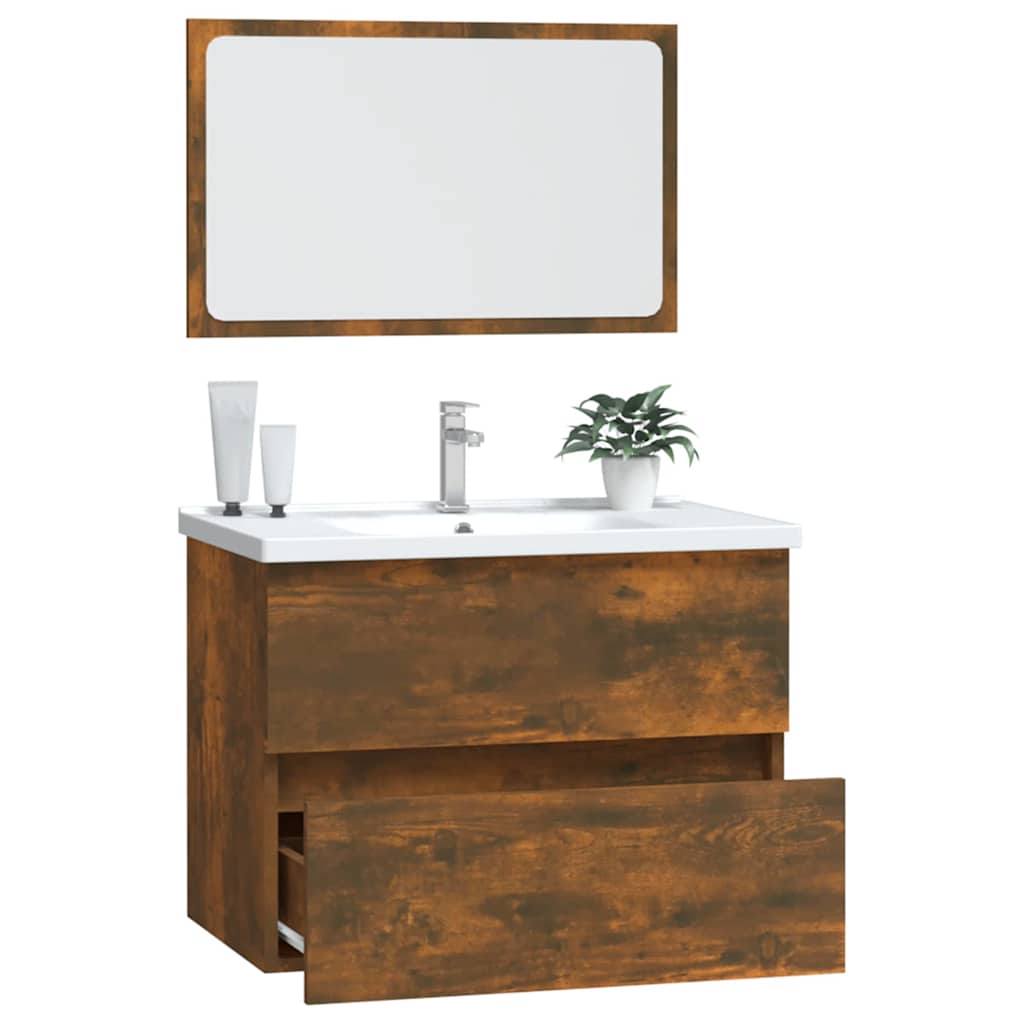 Set Mobili da Bagno 2 pz Rovere Fumo in Legno Multistrato